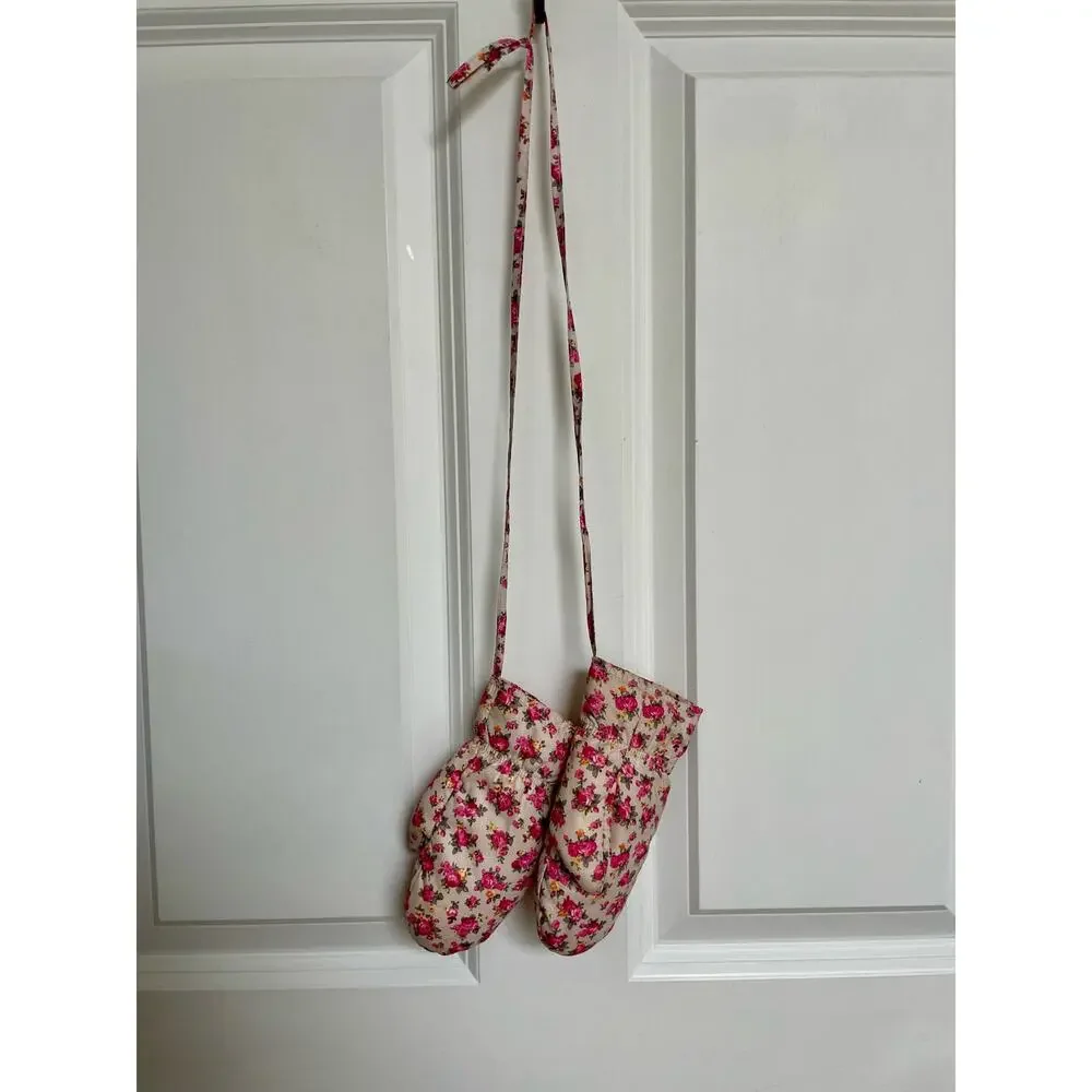 Floral Toddler Mittens with String Padded Water Resistant Size 2T